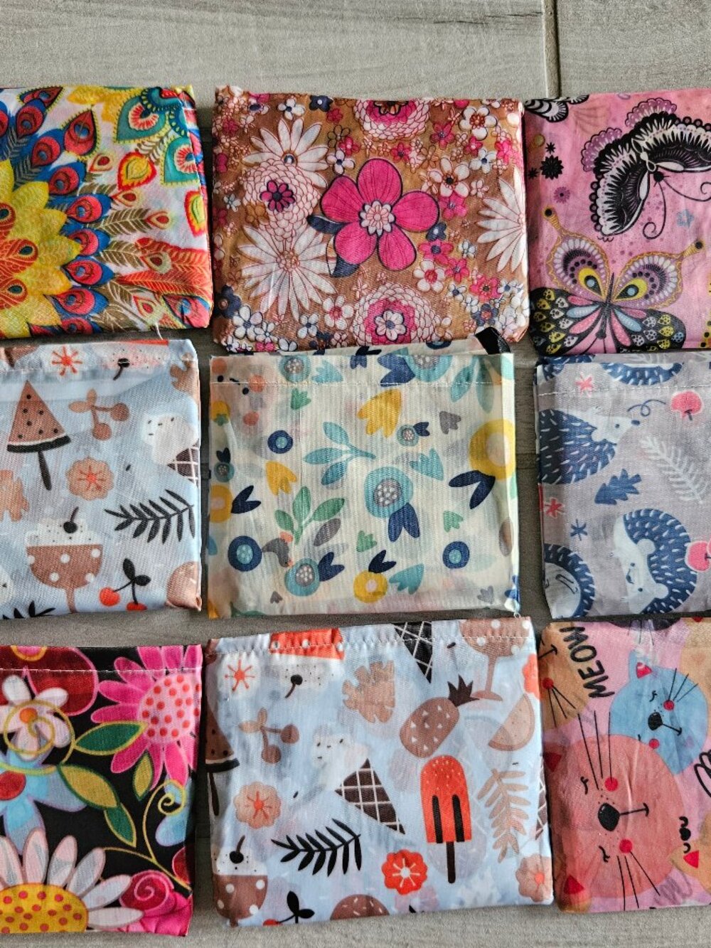 NEW Foldable Reusable Shopping Grocery Bags Lot of 9 Floral Animal Prints